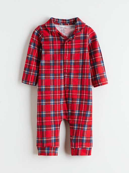 Polo Yaka Ekose Erkek Bebek Tulum