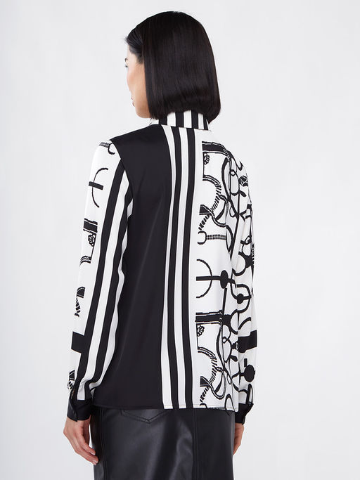 Блузка из атласной ткани OD-887-1 черно-белая - Tantino фото 11