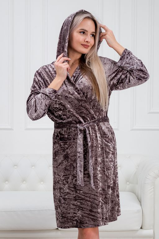 Халат женский из велюр мрамор Нежность пурпурно-серый - Амадэль фото 11