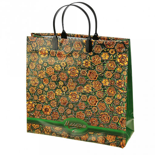 Пакет подарочный мягкий пластик с пластиковой ручкой 30х30см Малахит, 150 мкм, ламинированный (Россия)