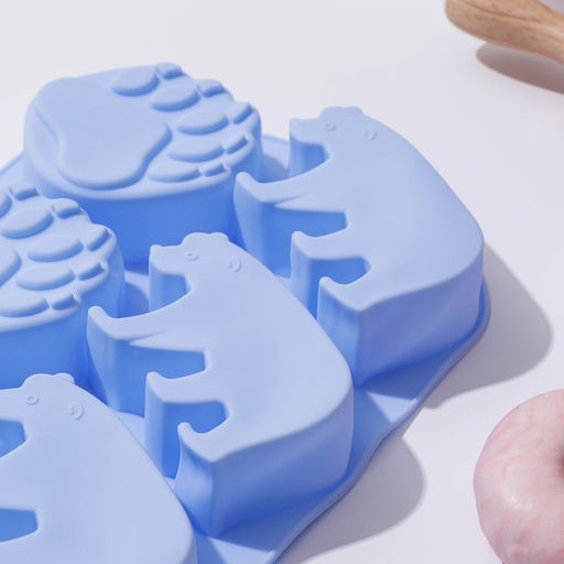 Форма для выпечки «Полярный мишка», силикон, 26×17,5×3 см, 6 ячеек, синяя