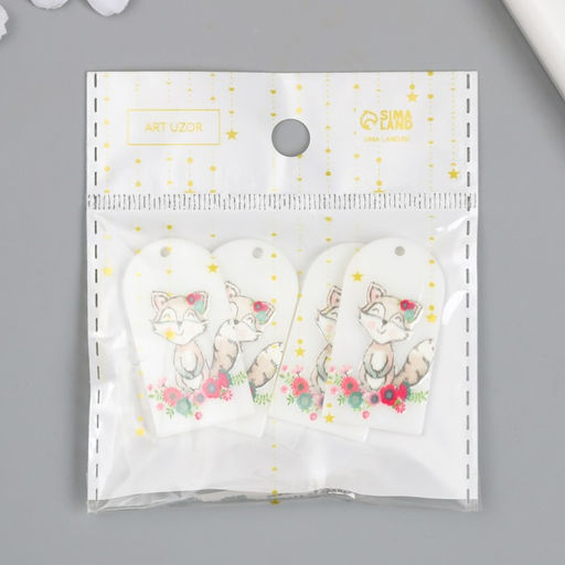 Цена за 4 шт. Декор для творчества акрил Енотик в цветах, 0.2?2.1?3.9 см