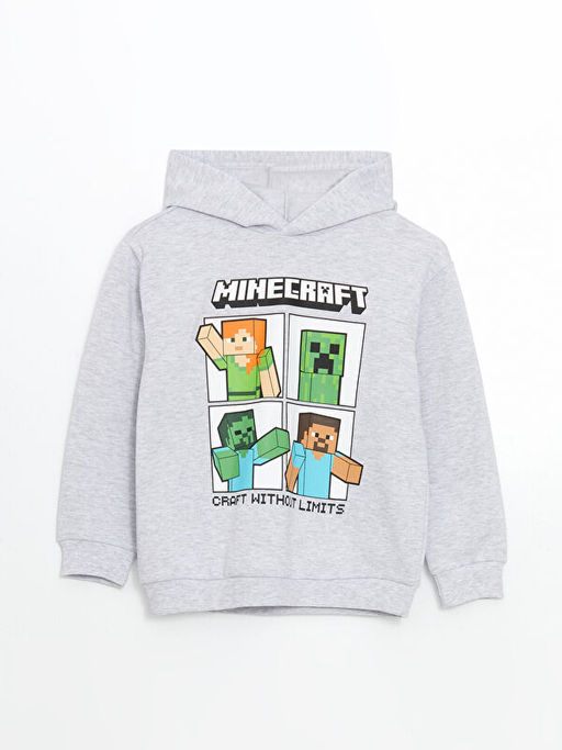 Kap??onlu Minecraft Bask?l? Erkek ?ocuk Kal?n Sweatshirt