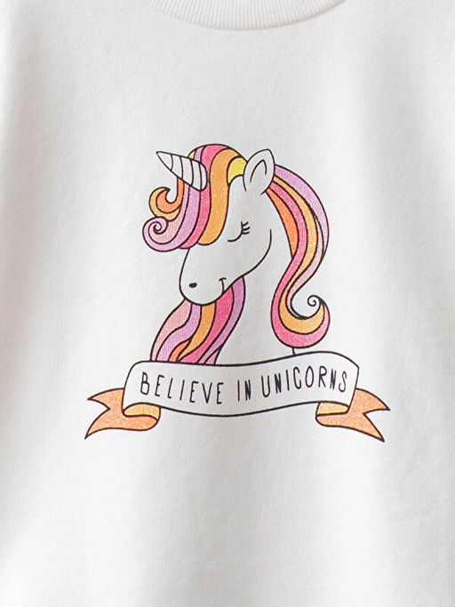 Bisiklet Yaka Bask?l? Uzun Kollu K?z ?ocuk Sweatshirt - Waikiki фото 3