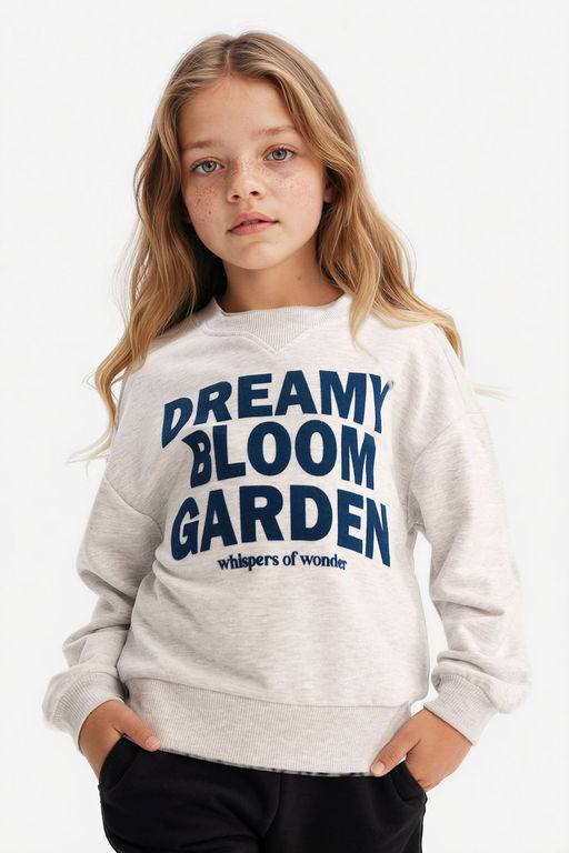 Relax Fit Bisiklet Yaka Bask_l_ Sweatshirt K_z _ocuk - Defacto фото 3