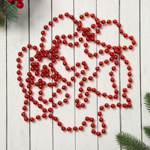 Цена за 2 шт. Бусы на ёлку Шары, длина 2.7 м, d=7 мм, красные
