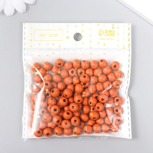 Бусины для творчества дерево Кирпично красный d-0,8 см, набор 20 гр - Арт узор фото 3