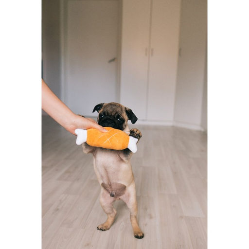 Игрушка для собак Мягкая косточка с пищалкой, 19 см, оранжевая - Пижон фото 8