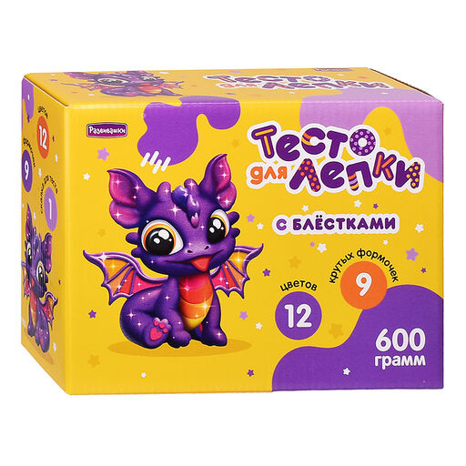 Тесто для лепки в коробке 12 цветов по 50гр, 9 форм, скалка, 600гр,