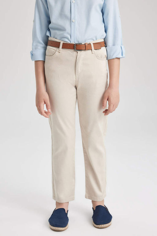 Габардиновые брюки-двойка для мальчиков с поясом - Defacto фото 4