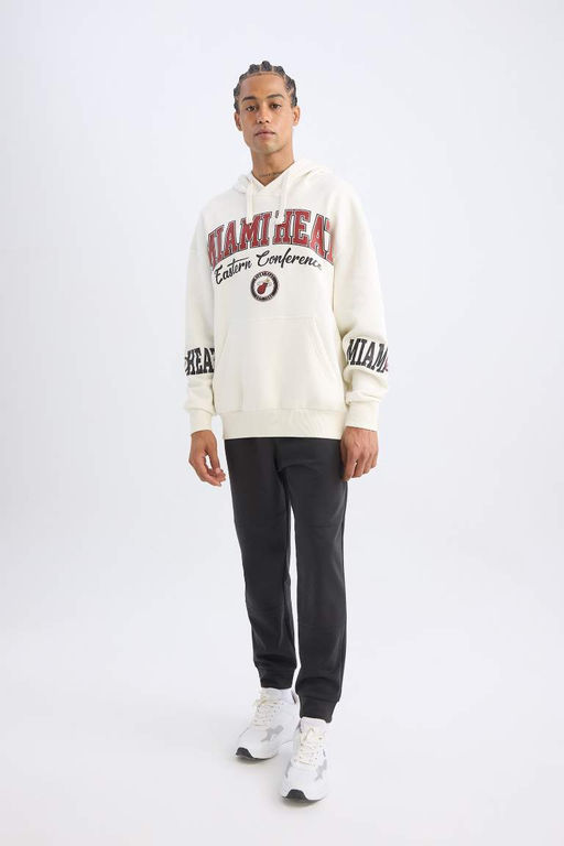 Мужской толстый свитшот оверсайз с капюшоном и принтом DeFactoFit NBA Miami Heat  фото 2