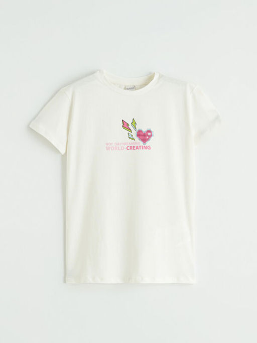 Bisiklet Yaka Bask?l? K?z ?ocuk Ti??rt 2li