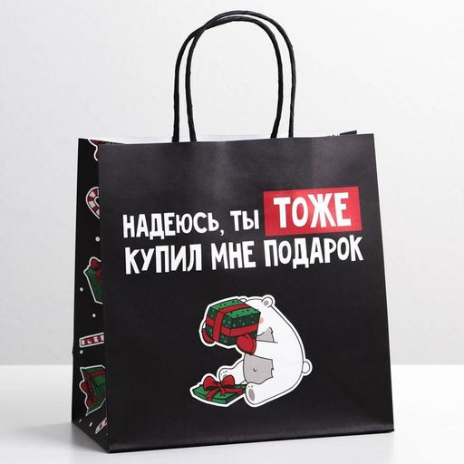 Пакет подарочный новогодний «Ты тоже купил мне подарок», 22 х 22 х 11 см