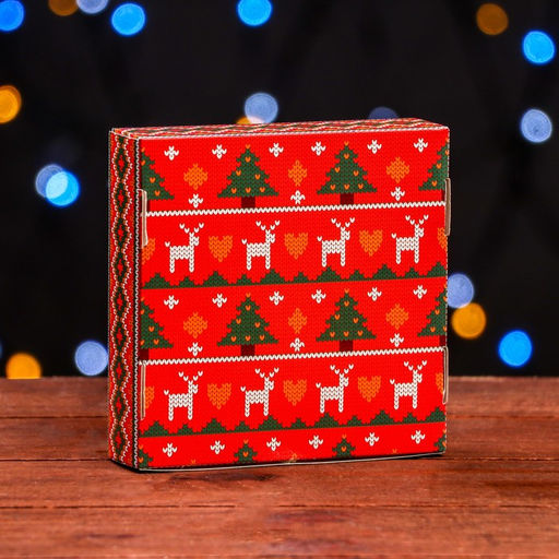 Подарочная коробка сборная с окном Новогодний орнамент, 11,5 х 11,5 х 3 см - UPAK LAND фото 3