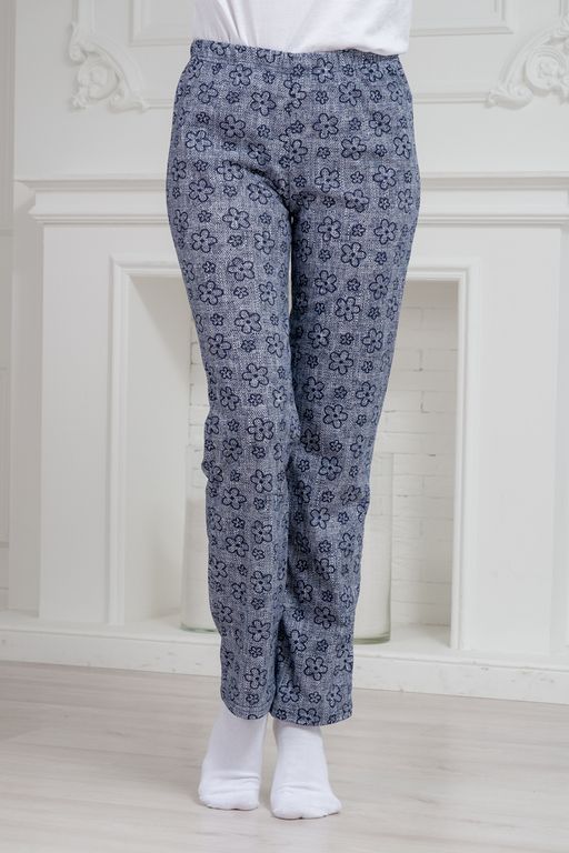 Брюки женские домашние из кулирки Барокко лен цветы полярная ночь - Амадэль фото 2