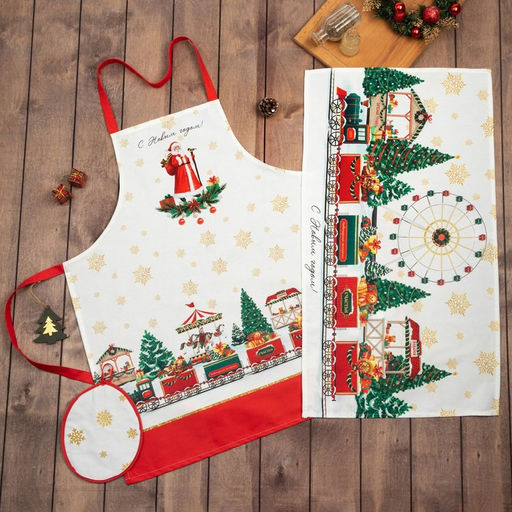 Набор подарочный Этель Новогодняя ярмарка, фартук, полотенце, прихватка