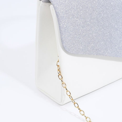 Сумка-клатч женская вечерняя на магните с ручкой, комбинированная, белая