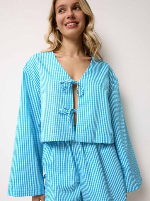 MY Рубашка домашняя укороч.на завязках (клетка) Р223  фото 5