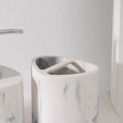 Аксессуары для ванной Мрамор, 3 предмета, мыльница, дозатор 230 мл, стакан, белые - Simaland фото 3