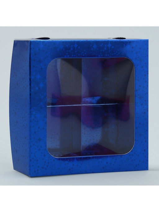 Цена за 5 шт. Коробка для конфет, кондитерская упаковка, 4 ячейки, Синие звёздочки, 10.5 х 10.5 х 3.5 см - Дарите счастье фото 4