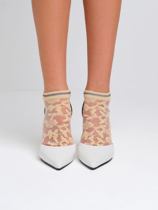 Цена за 2 шт. Носки стеклянные женские Цветочки, набор 2 пары, размер 35-37 (22-25 см), цвет белый, бежевый