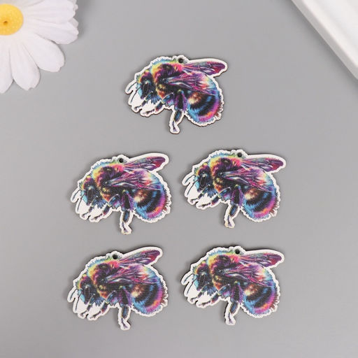 Цена за 10 шт. Декор для творчества дерево «Цветная пчела», 3.3×3.9×0.3 см