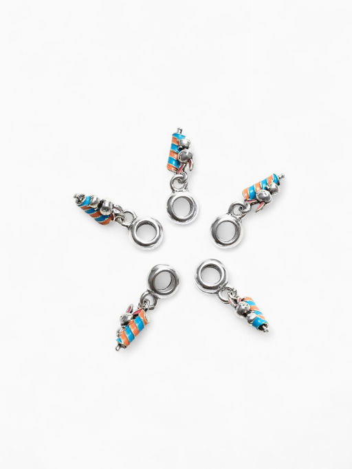 Цена за 5 шт. Шарм подвеска «Заяц» с мороженым, сине-оранжевый в серебре