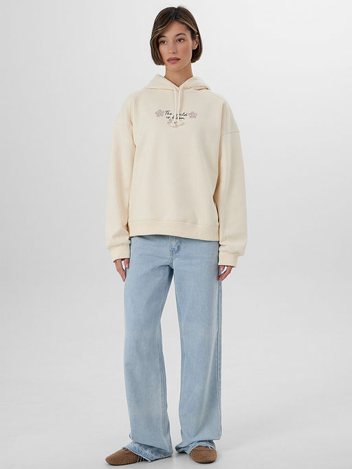 Худи женское бежевое с надписью The world is bloom - Mark formelle фото 3