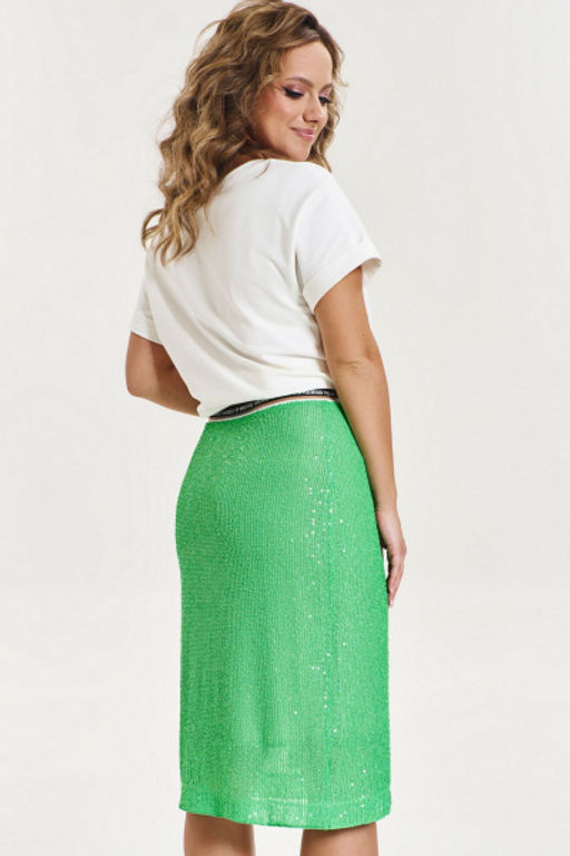 Зеленая юбка-карандаш с пайетками и прозрачными вставками AVE RARA 3015 изумрудный_зеленый  фото 2