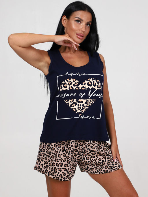 852 ПИЖАМА ЖЕНСКАЯ (шорты) (Тёмно-синий/леопард) - А-дина фото 3