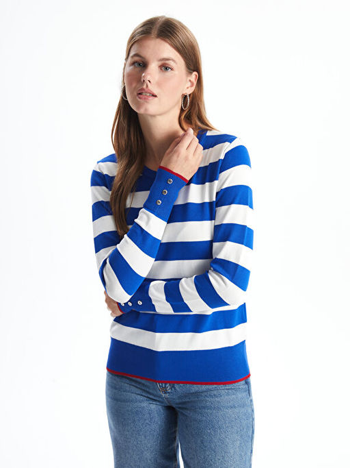 Bisiklet Yaka Renk Bloklu Kad?n Triko Kazak