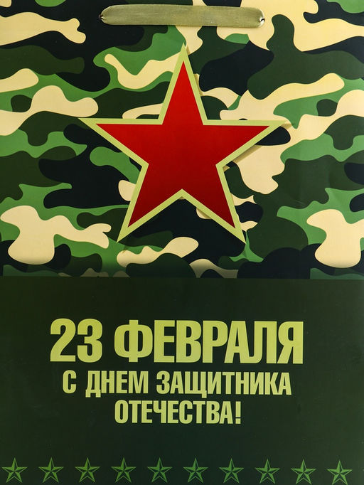 Пакет подарочный вертикальный 23 февраля, L 31?40?12 см