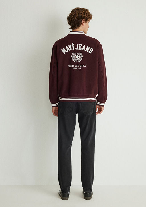 M Bask?l? Bordo Bomber Ceket - Mavi фото 4
