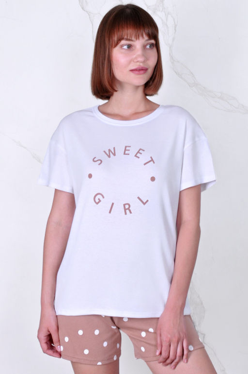 Арт. 9132 Пижама с шортами 42-50 (5 шт) Цвет:верх- белый, низ- бежевый