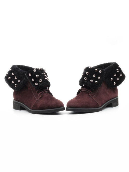 04-2265-B503M-Y1138 BROWN Ботинки женские (натуральная замша, нат.мех)