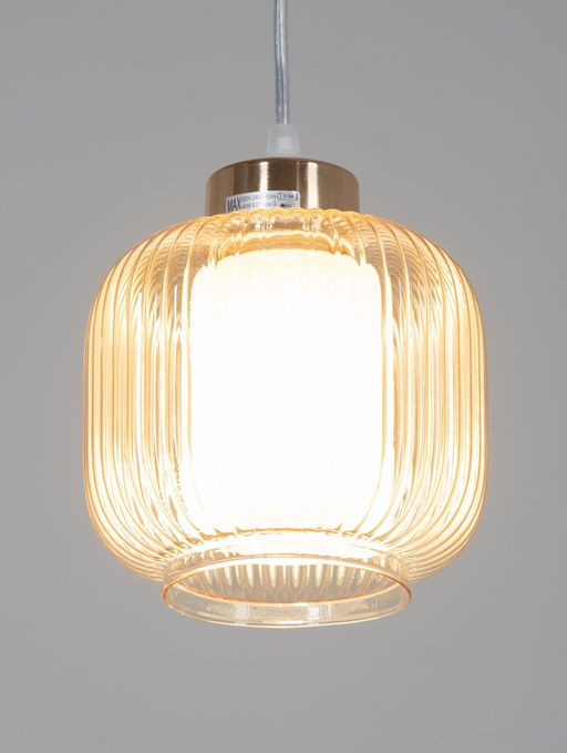 Светильник подвесной ЭкономСвет 10298/1GD, 1×40 Вт, E27, 15×15×18-80 см, золотой, янтарный