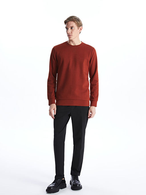 Bisiklet Yaka Uzun Kollu Erkek Kal?n Sweatshirt