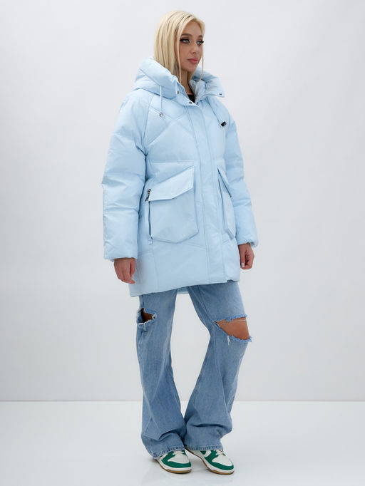Куртка летучая мышь женская с капюшоном зимняя голубого цвета 9617Gl - Mtforce фото 4