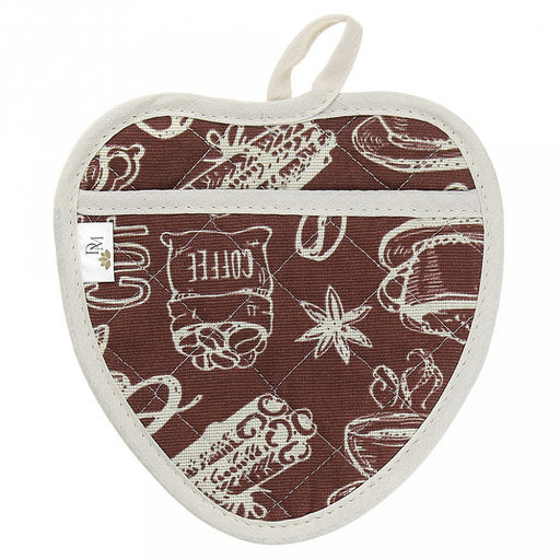 Прихватка с запахом 20х20см "Эспрессо, вид 1", форма "Клубника", рогожка 171г/м2, хлопок 100%, наполнитель - ватин 280г/м2, на пластмассовом подвесе, "Домашняя мода" (Россия)