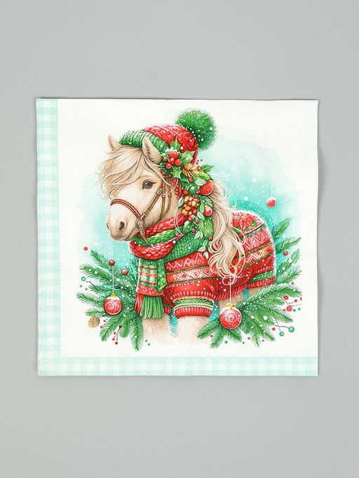 Цена за 3 шт. Салфетки бумажные трёхслойные Новогодний пони, 33?33, 20 шт.
