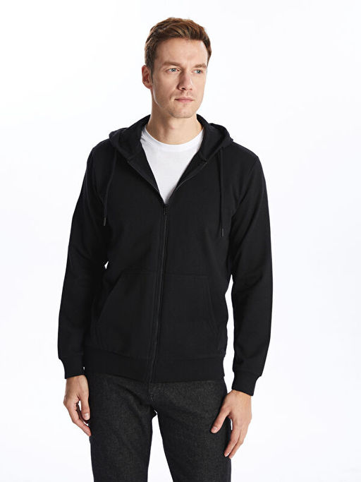 Kap??onlu Uzun Kollu Erkek Fermuarl? Sweatshirt