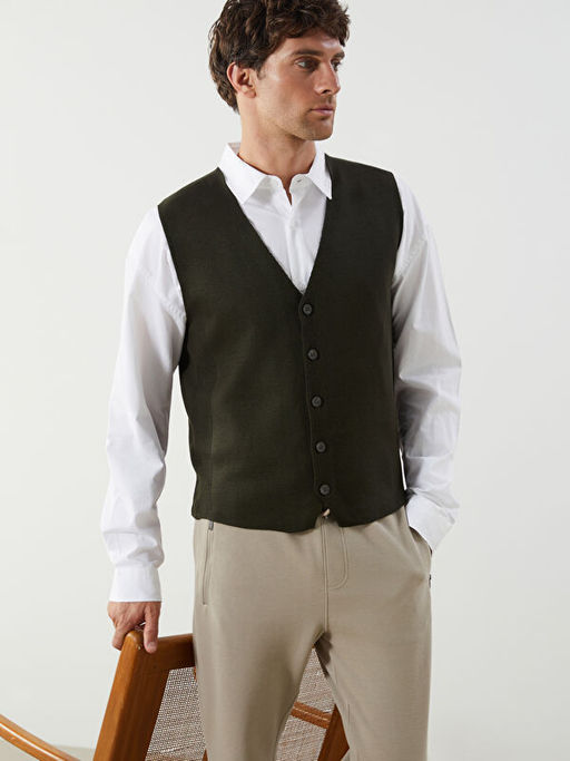 Standart Kal?p V Yaka Erkek Triko Yelek