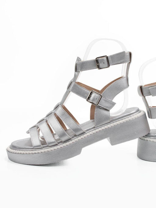 08-PEQ209-3 GREY/SILVER Босоножки женские (натуральная кожа)