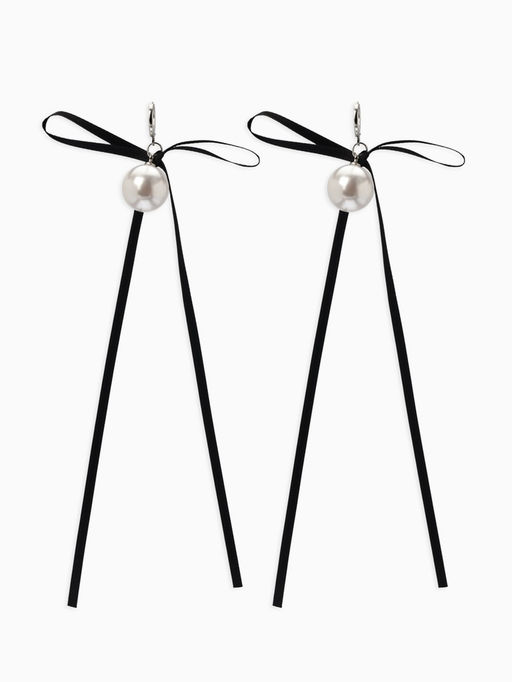 Серьги «Бантик с жемчугом», №16, белый, чёрный в серебре