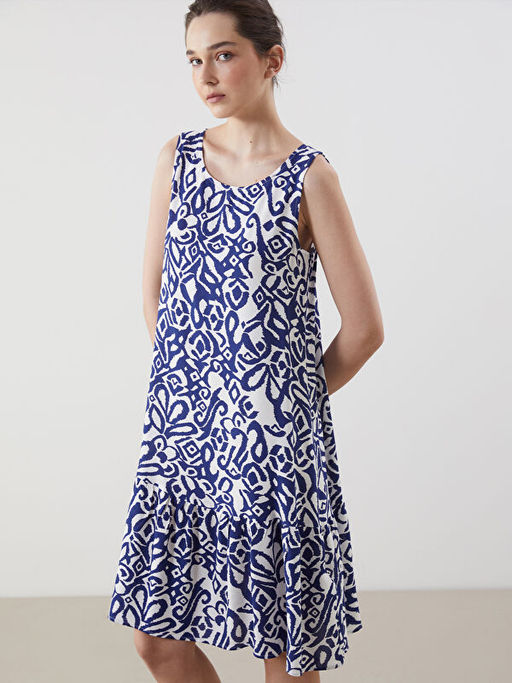 Bisiklet Yaka Desenli A Kesim Elbise