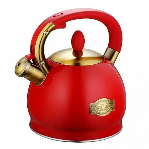 Чайник из нержавеющей стали "Kelli" 3л, со свистком, силиконовая ручка, красный (Китай) Подходит для всех видов плит.