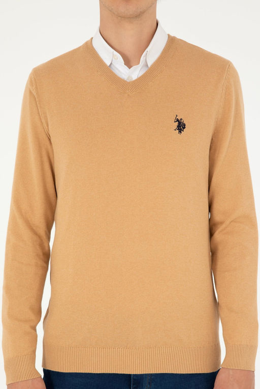 Свитер мужской U.S. Polo Assn хлопок светло-коричневый меланж  фото 6