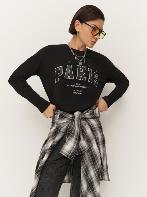 Лонгслив прямого силуэта с эластичным принтом PARIS