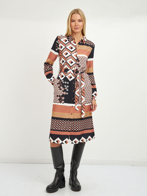 платье миди с длинным рукавом на поясе - Glenfield фото 2