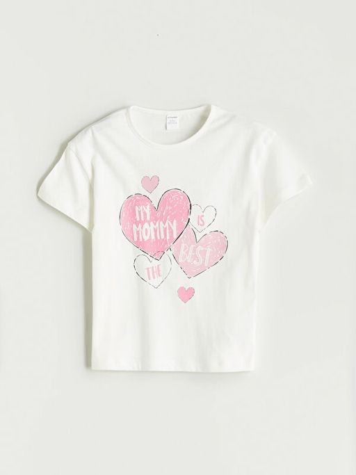 Bisiklet Yaka Bask?l? K?z ?ocuk Ti??rt